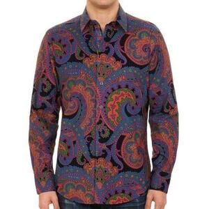 Robert Graham Barbetta corduroy paisley flip cuff button-down shirt size 2XL